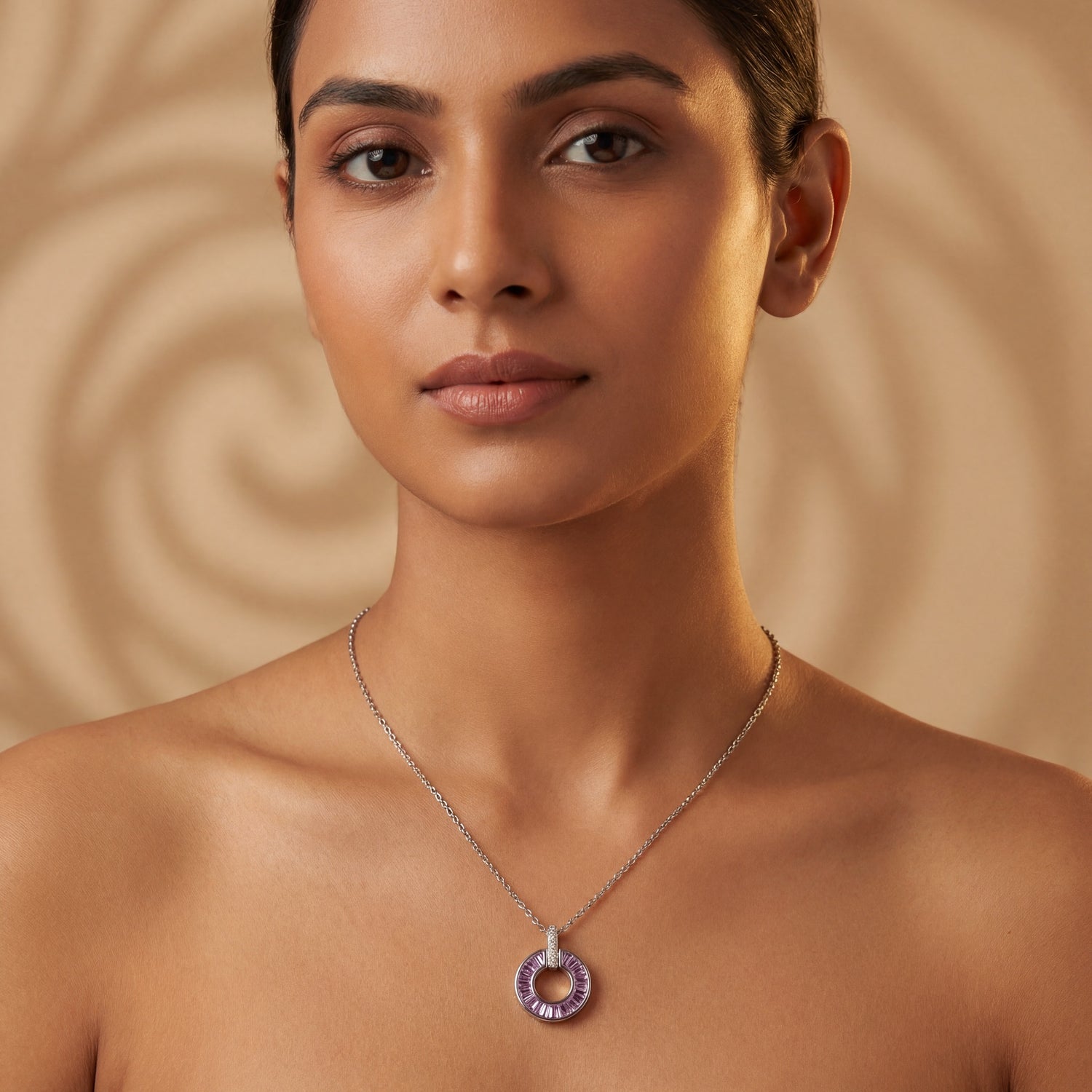 Amethyst Circle Halo Necklace
