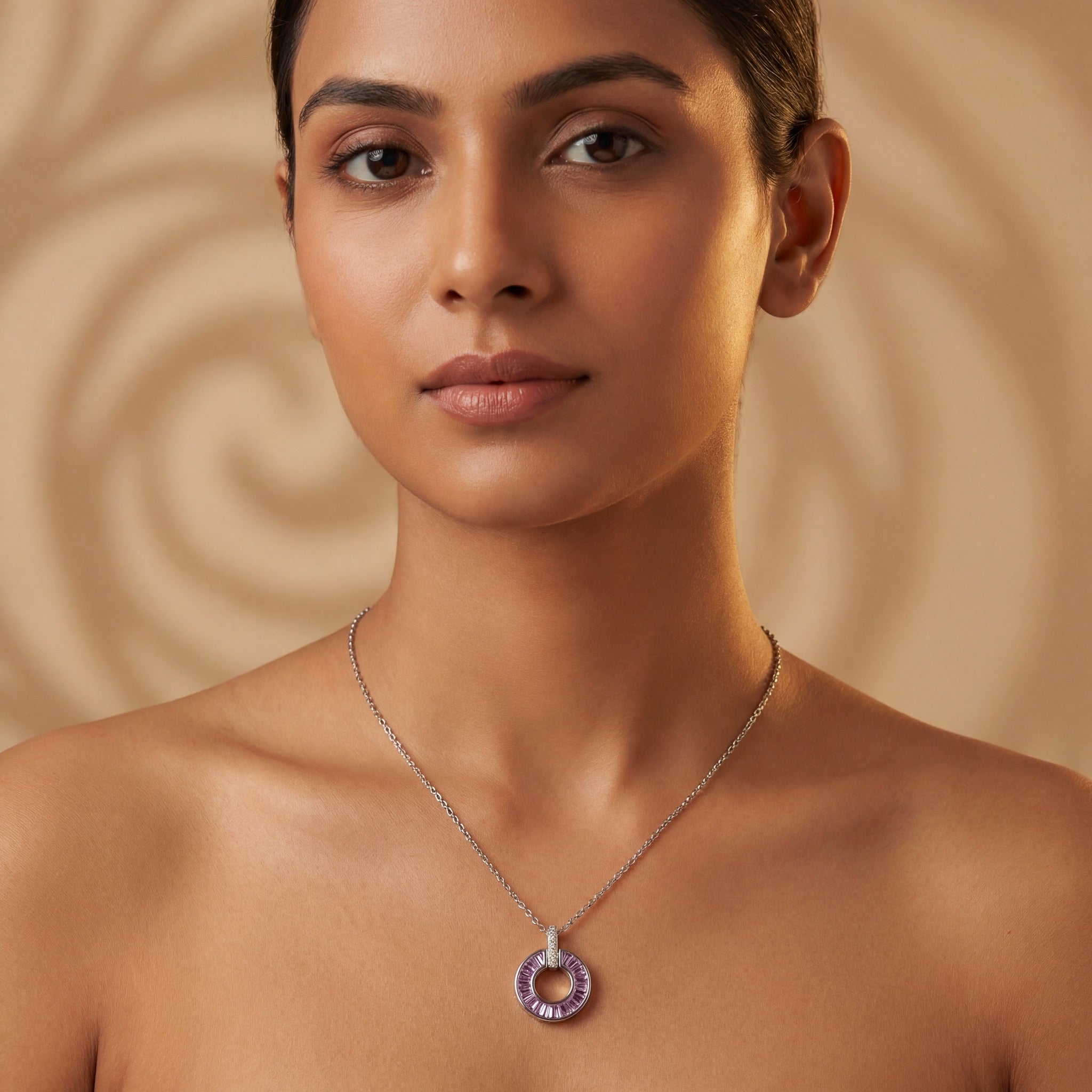 Amethyst Circle Halo Necklace