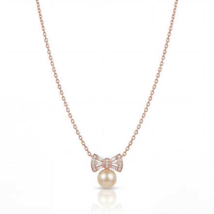 Golden Pearl Ribbon Necklace