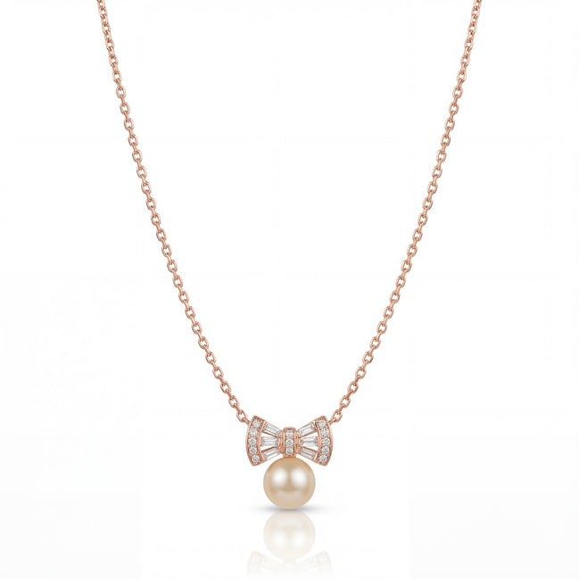 Golden Pearl Ribbon Necklace