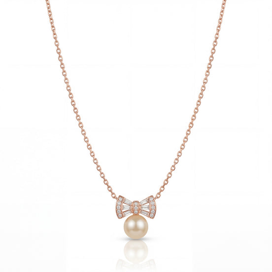 Golden Pearl Ribbon Necklace