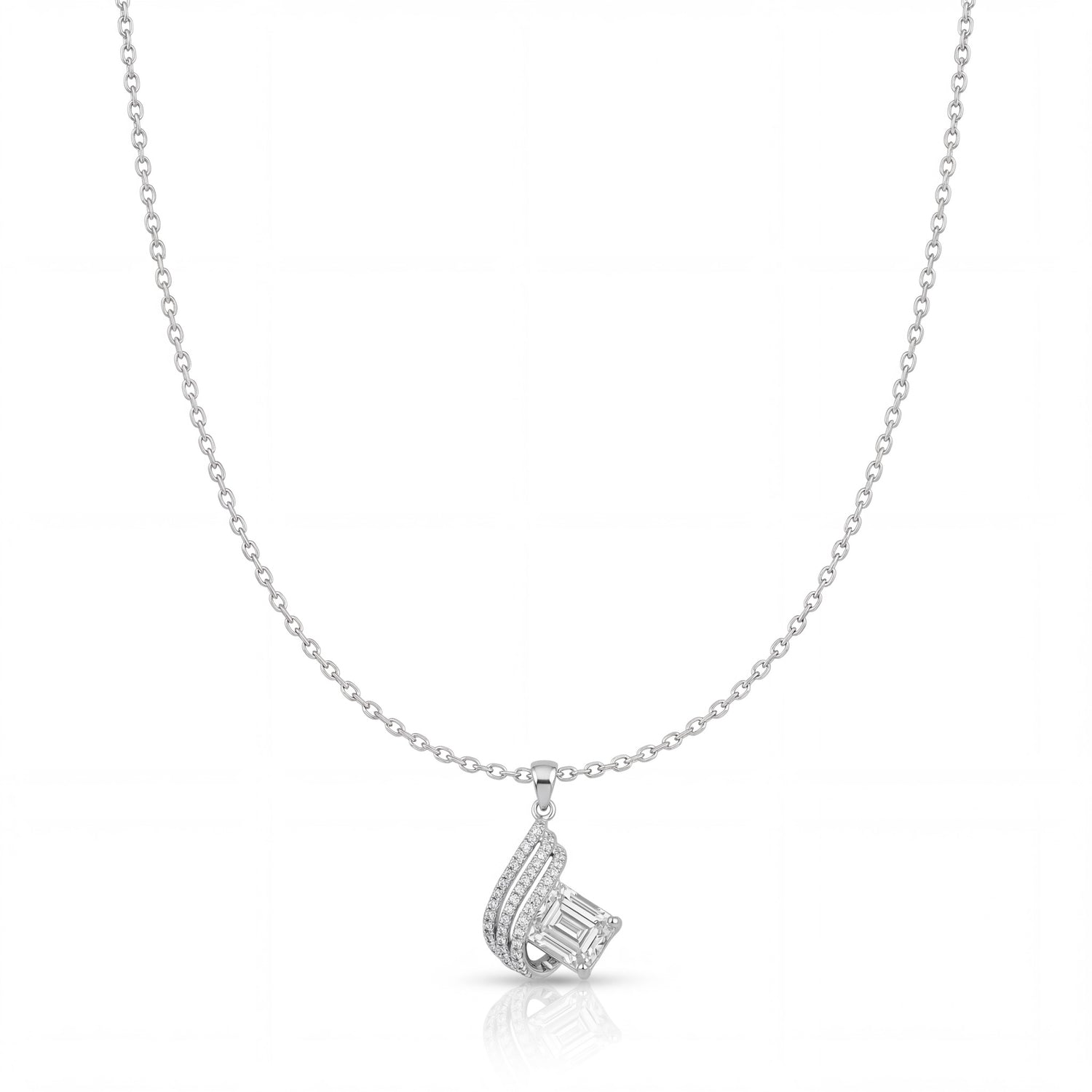 Emerald Cut Diamond Wave Necklace