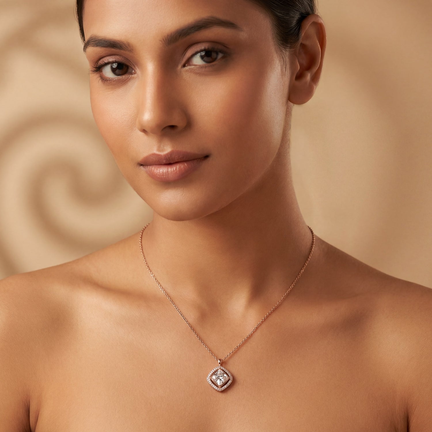 Cushion Halo Solitaire Necklace