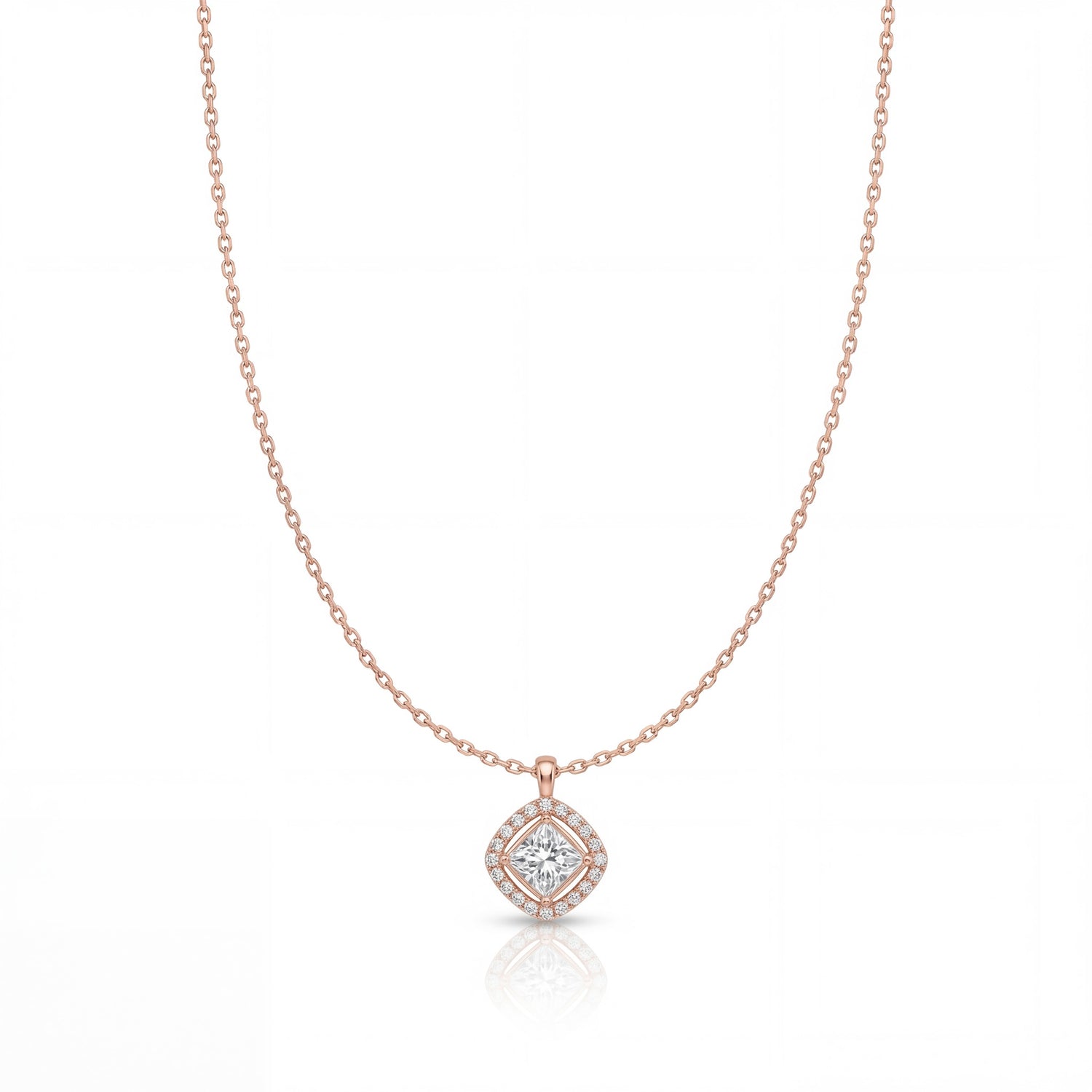 Cushion Halo Solitaire Necklace
