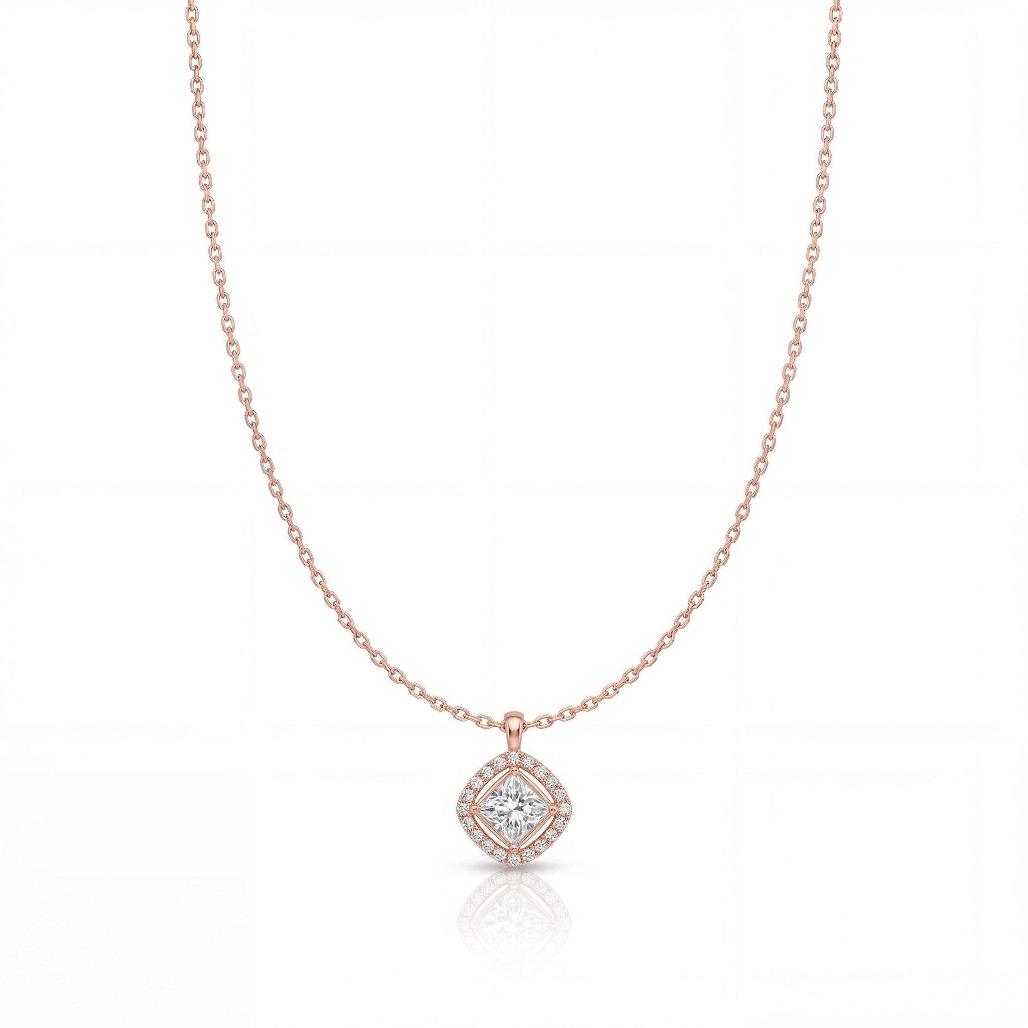 Cushion Halo Solitaire Necklace