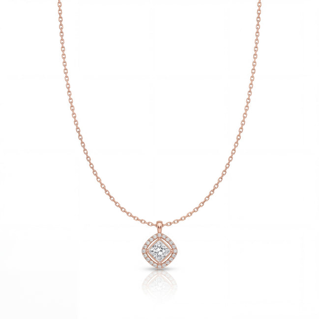 Cushion Halo Solitaire Necklace