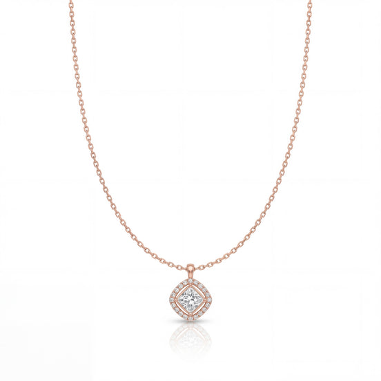 Cushion Halo Solitaire Necklace