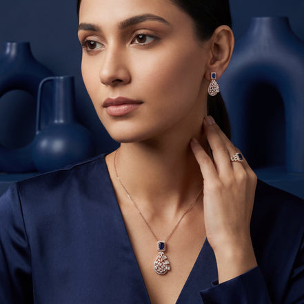Sapphire Teardrop Filigree Pendant Set