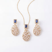 Sapphire Teardrop Filigree Pendant Set