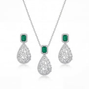 Emerald Teardrop Filigree Pendant Set