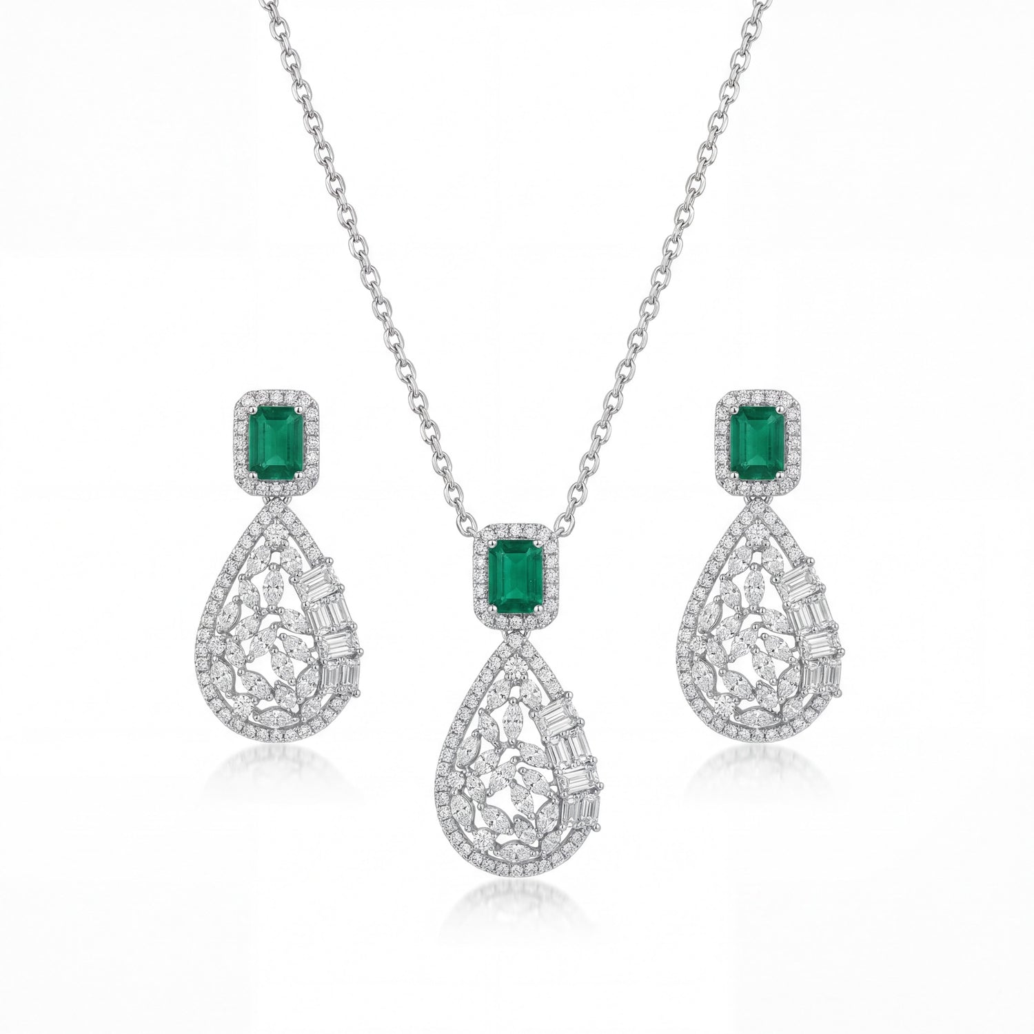 Emerald Teardrop Filigree Pendant Set