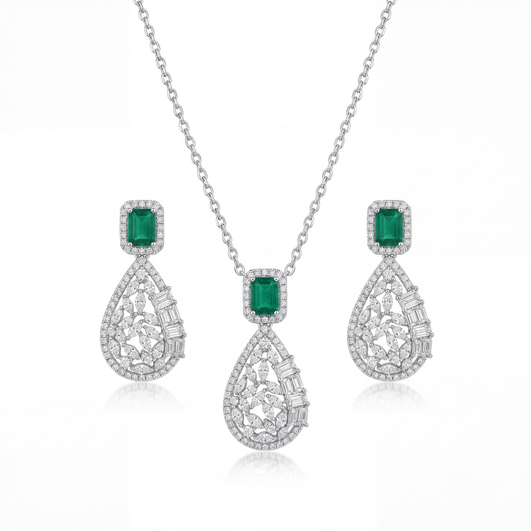 Emerald Teardrop Filigree Pendant Set