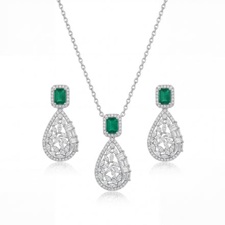 Emerald Teardrop Filigree Pendant Set