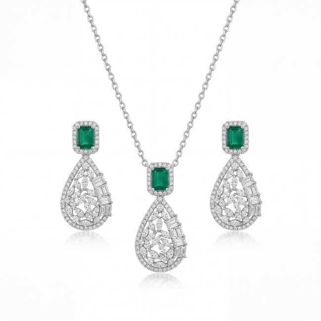 Emerald Teardrop Filigree Pendant Set