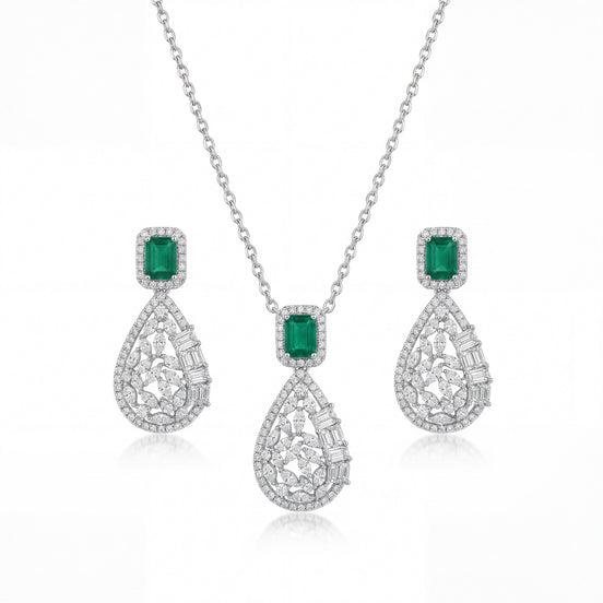 Emerald Teardrop Filigree Pendant Set