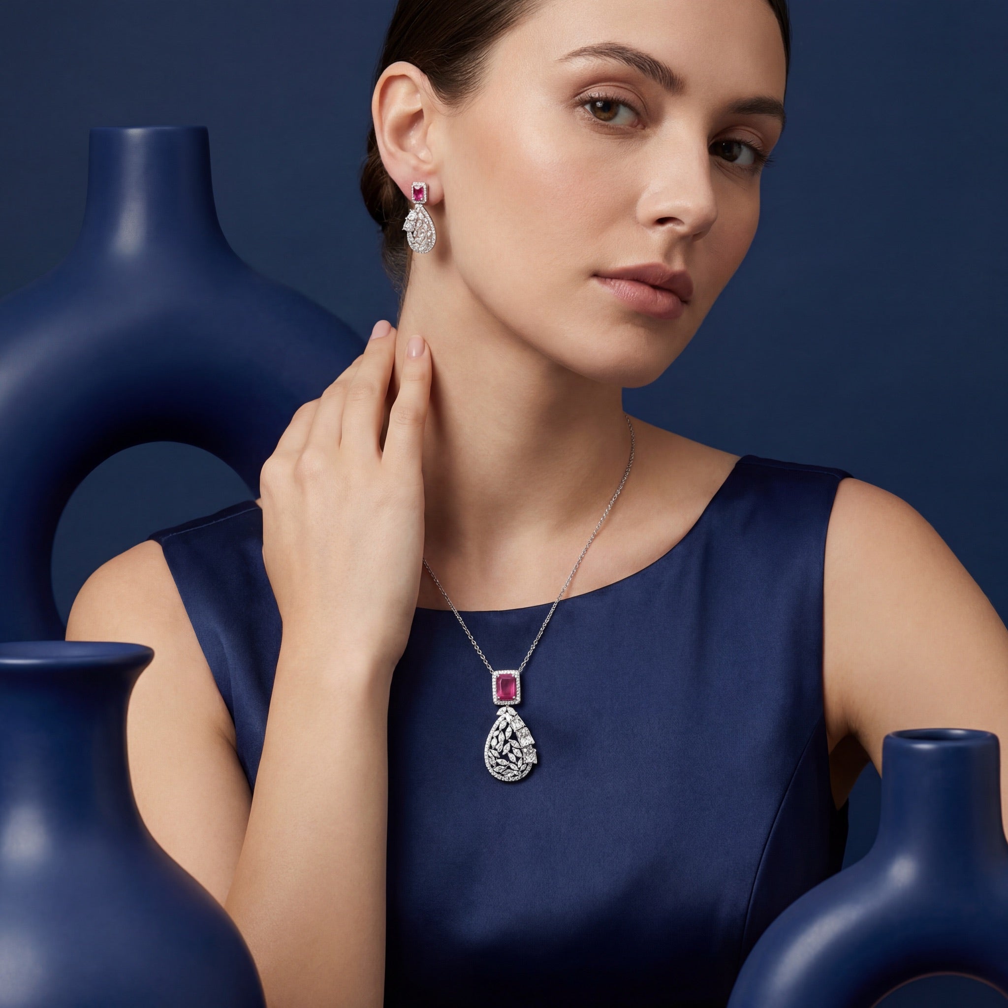 Ruby Teardrop Filigree Pendant Set