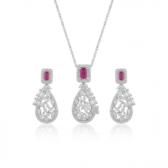 Ruby Teardrop Filigree Pendant Set