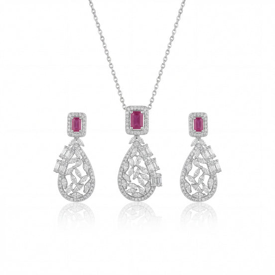 Ruby Teardrop Filigree Pendant Set