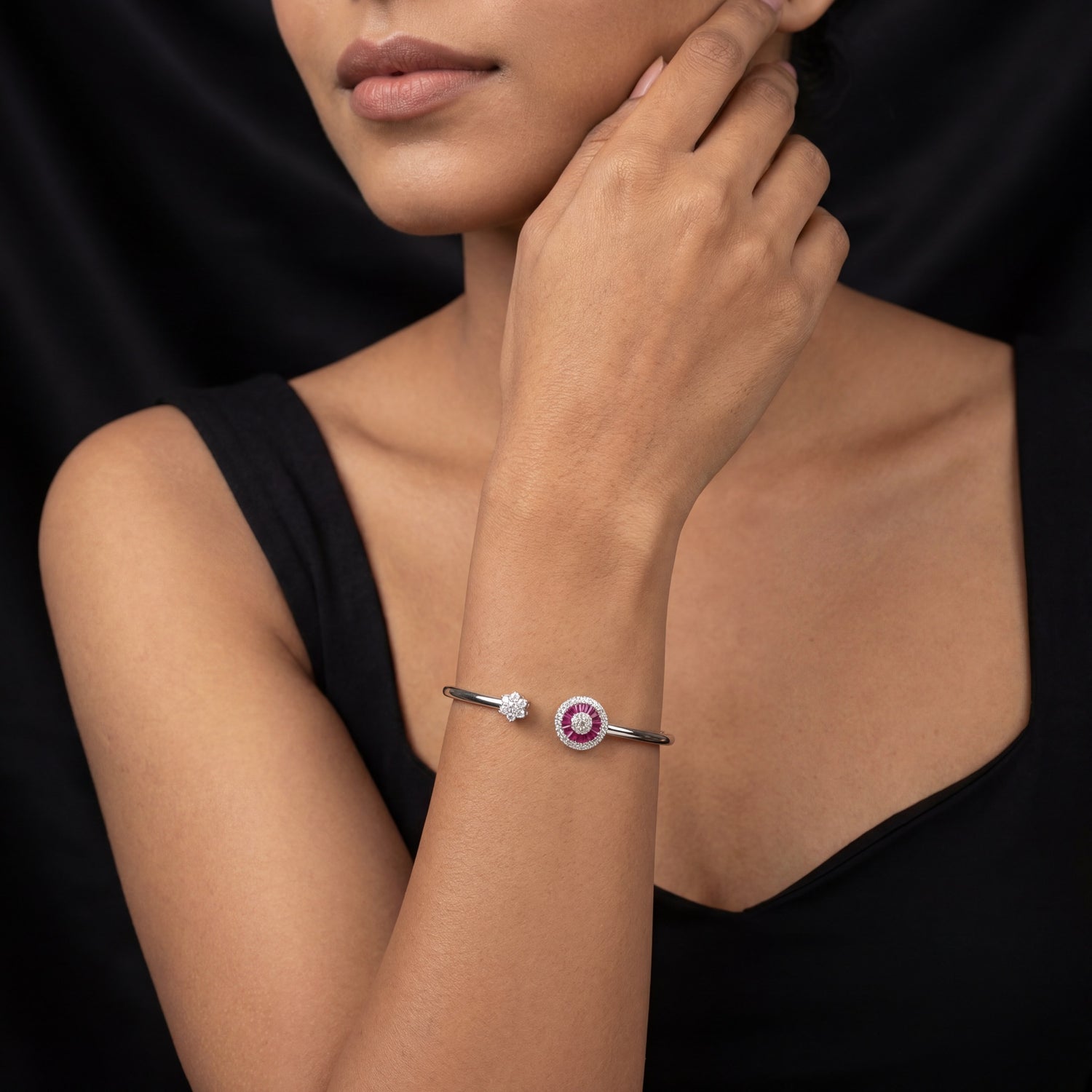 Ruby Halo Open Bracelet