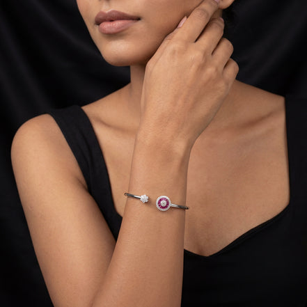 Ruby Halo Open Bracelet