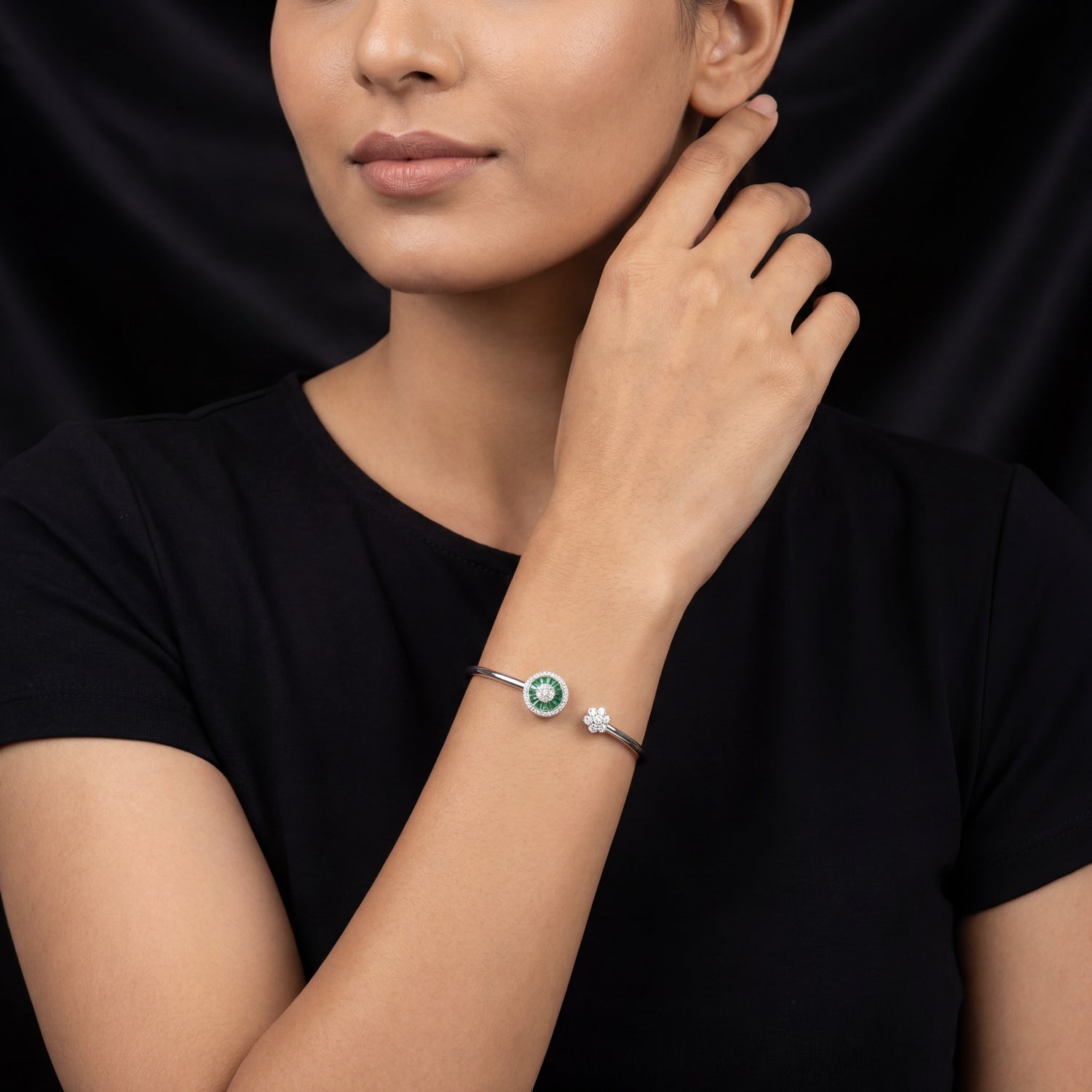 Emerald Halo Open Bracelet