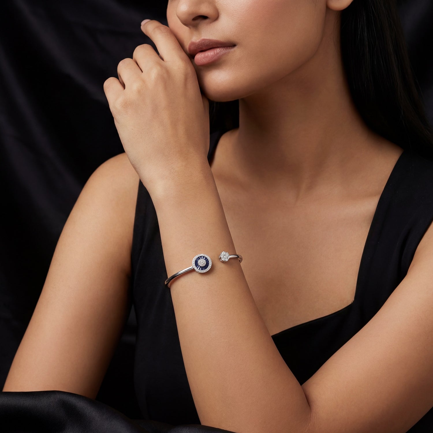 Sapphire Halo Open Bracelet