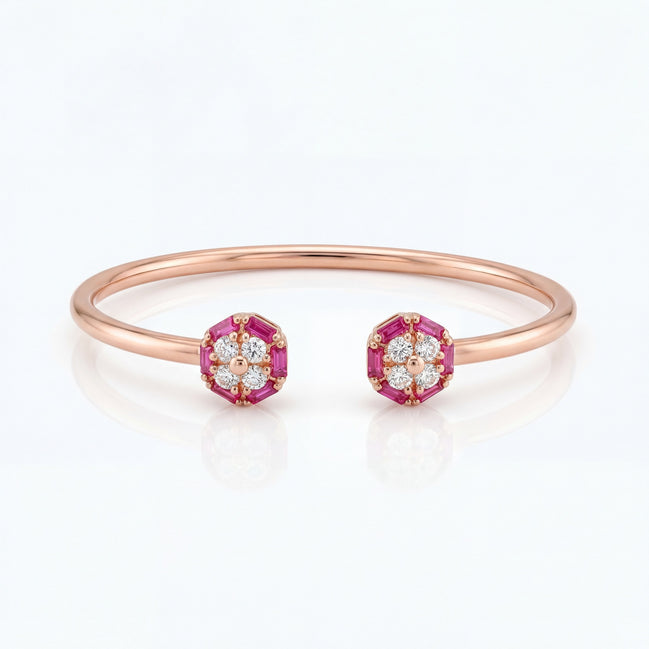 Ruby Blossom Open Bracelet