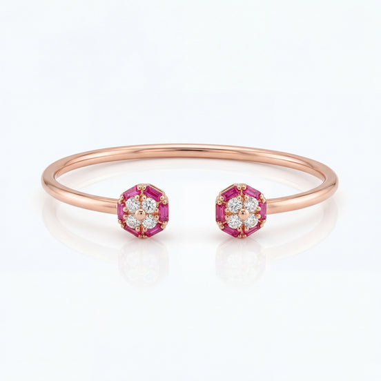 Ruby Blossom Open Bracelet