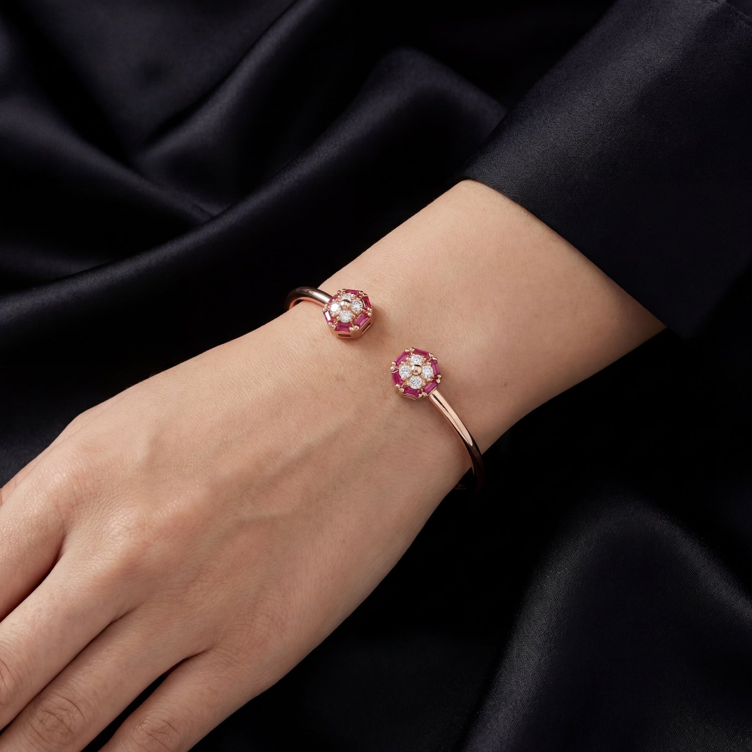 Ruby Blossom Open Bracelet