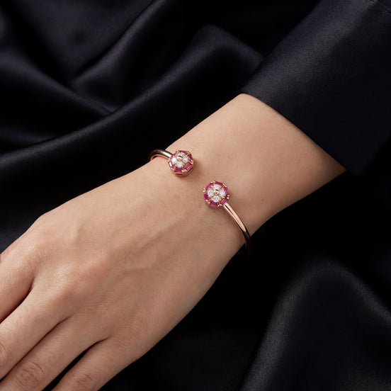 Ruby Blossom Open Bracelet