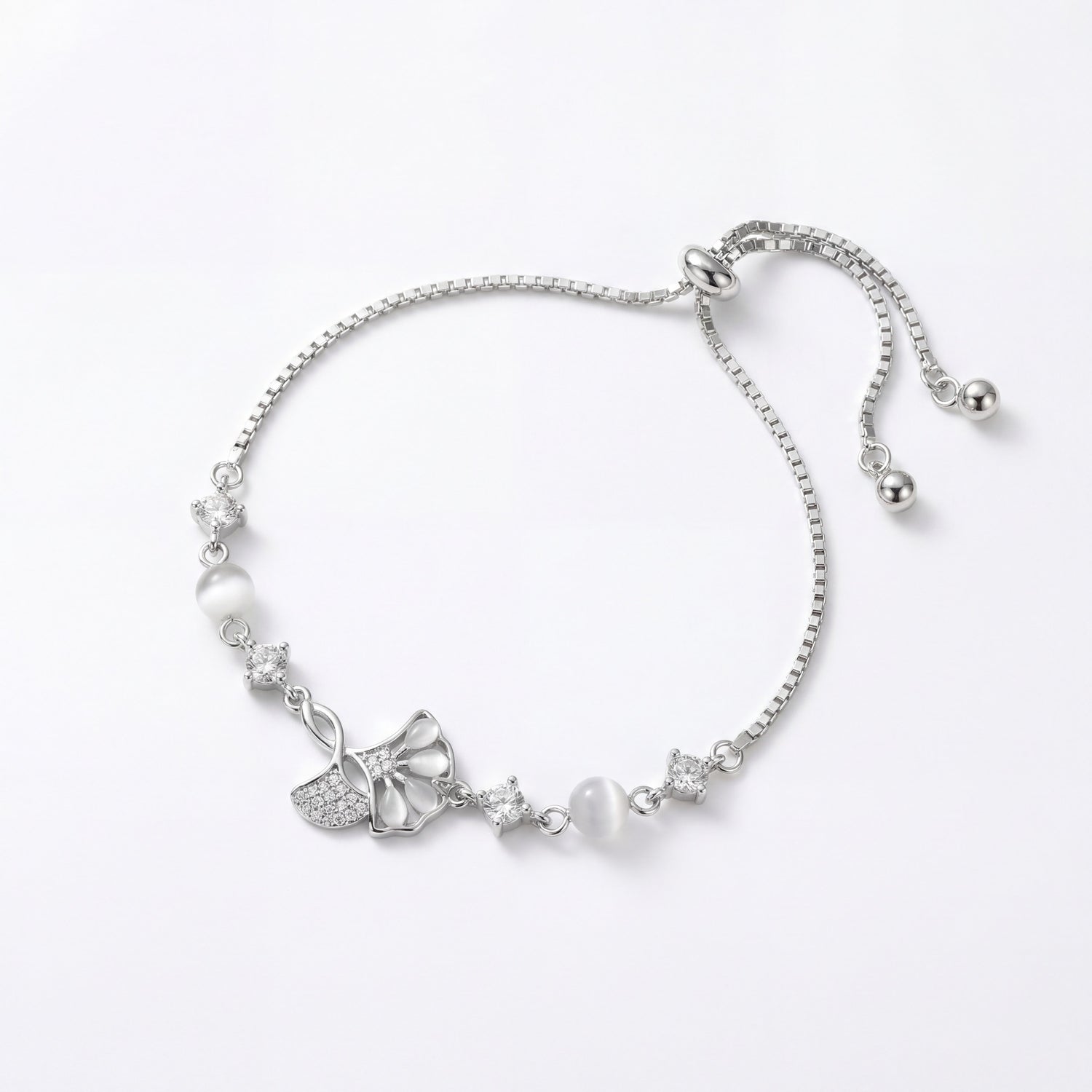 Butterfly Pearl Charm Slider Bracelet