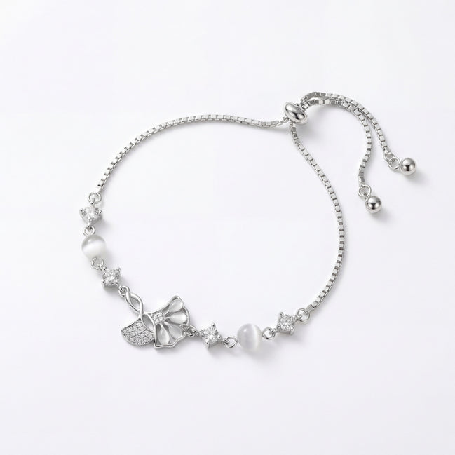Butterfly Pearl Charm Slider Bracelet