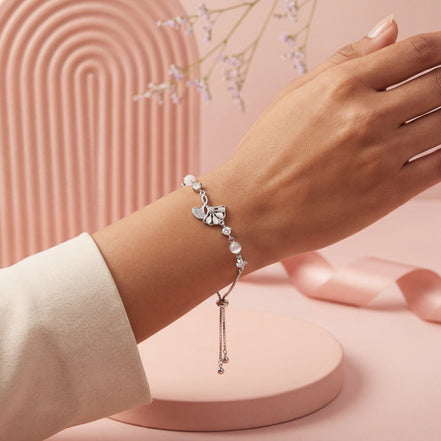Butterfly Pearl Charm Slider Bracelet