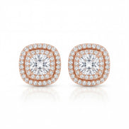 Royal Cushion Halo Rose Studs