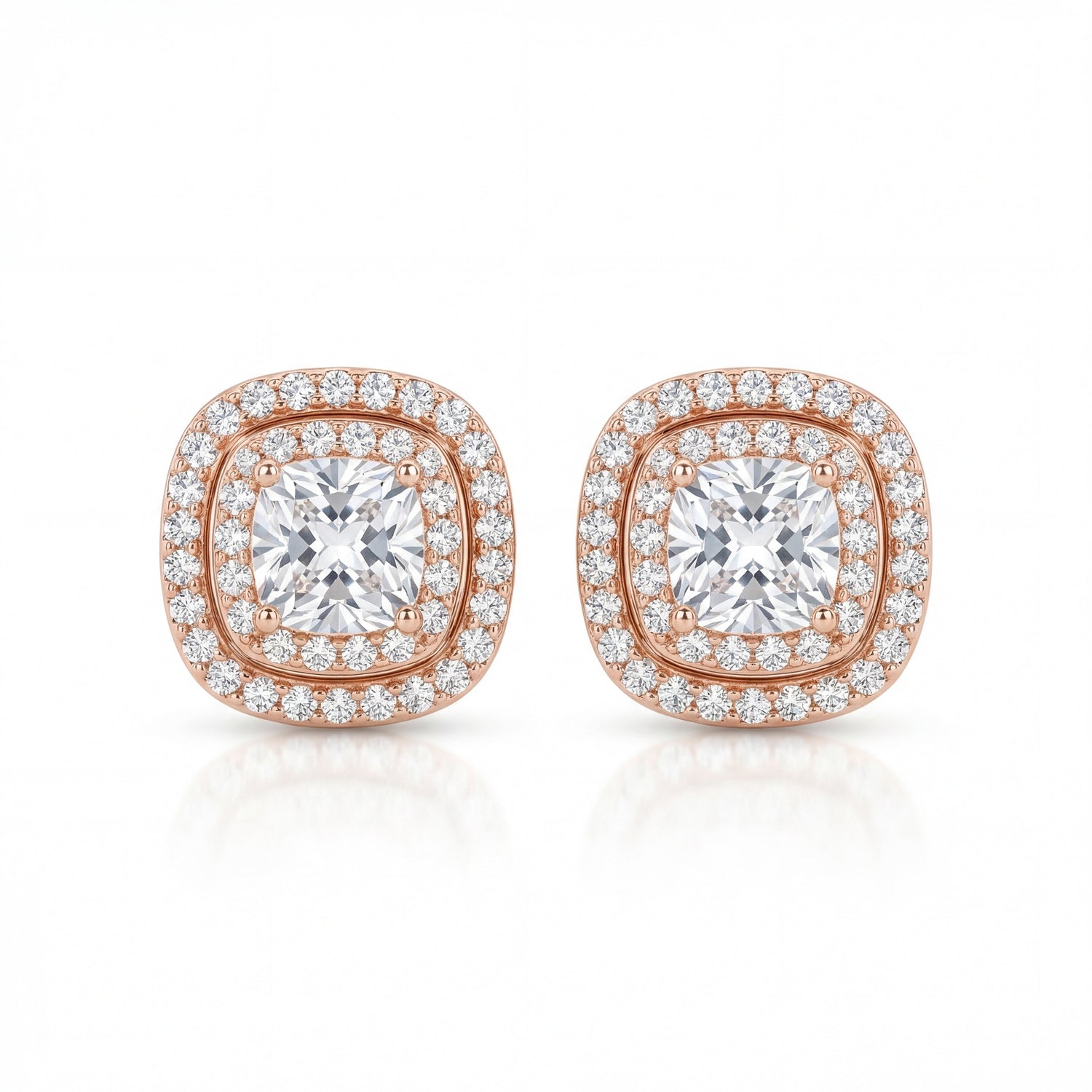 Royal Cushion Halo Rose Studs