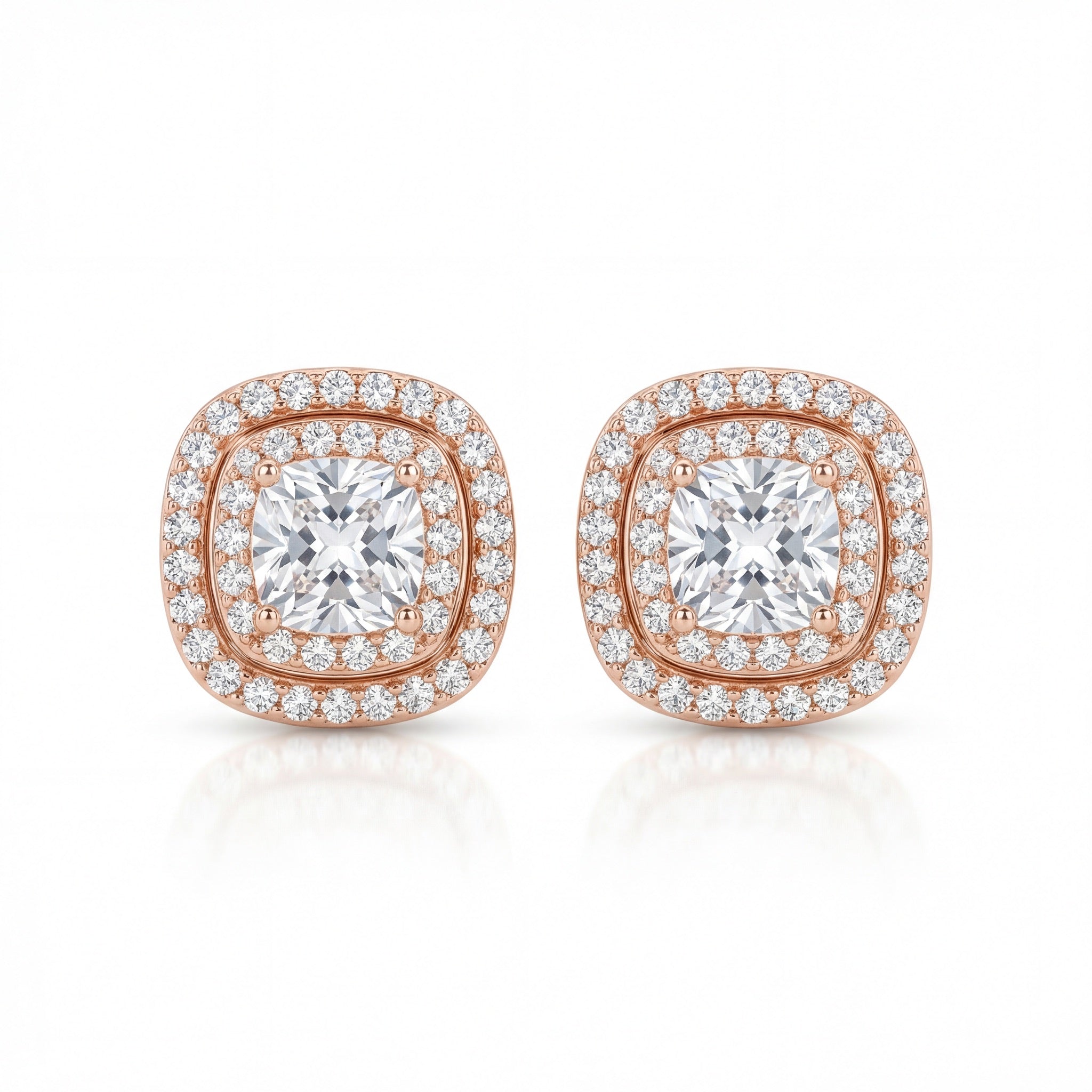 Royal Cushion Halo Rose Studs