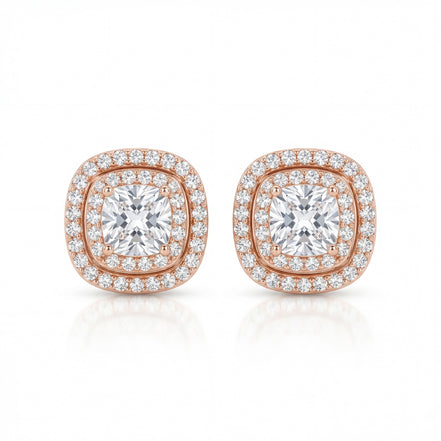 Royal Cushion Halo Rose Studs