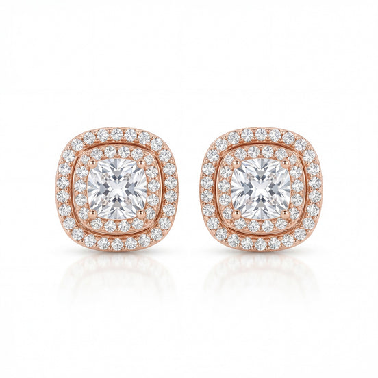 Royal Cushion Halo Rose Studs