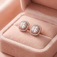 Royal Cushion Halo Rose Studs