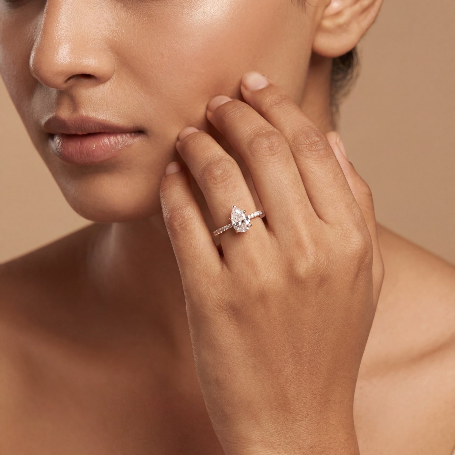 Pear Halo Pavé Diamond Ring