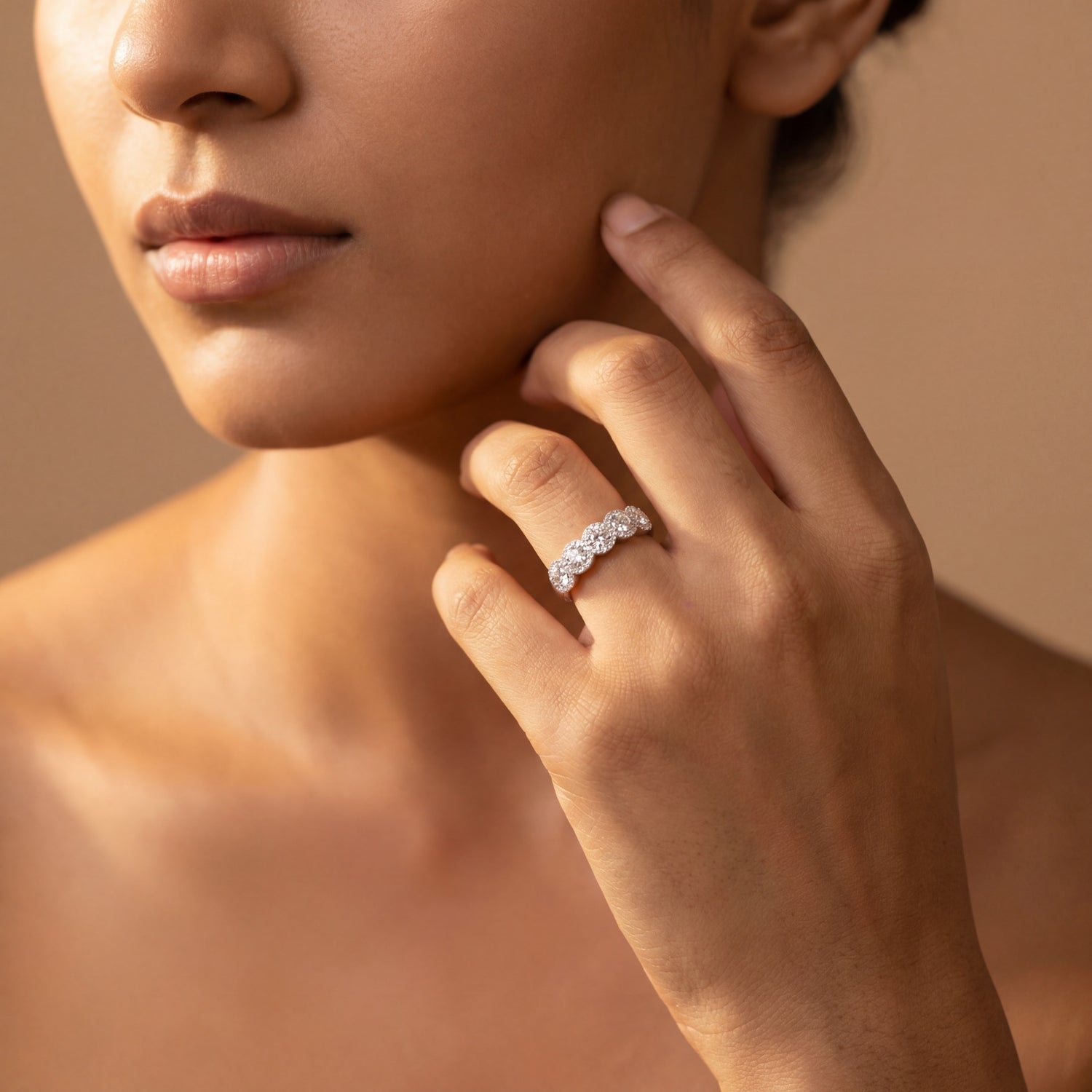 Five Halo Diamond Band Ring