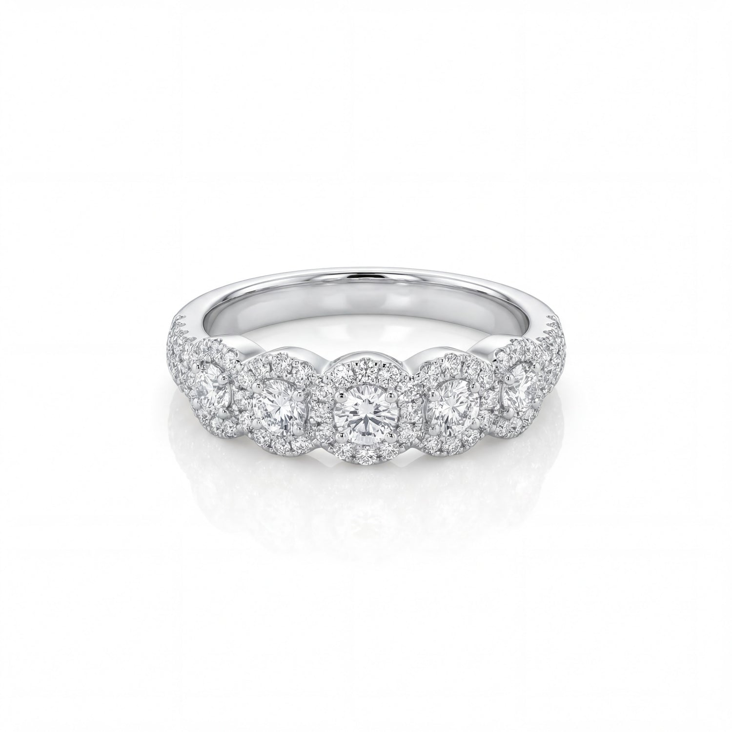 Five Halo Diamond Band Ring