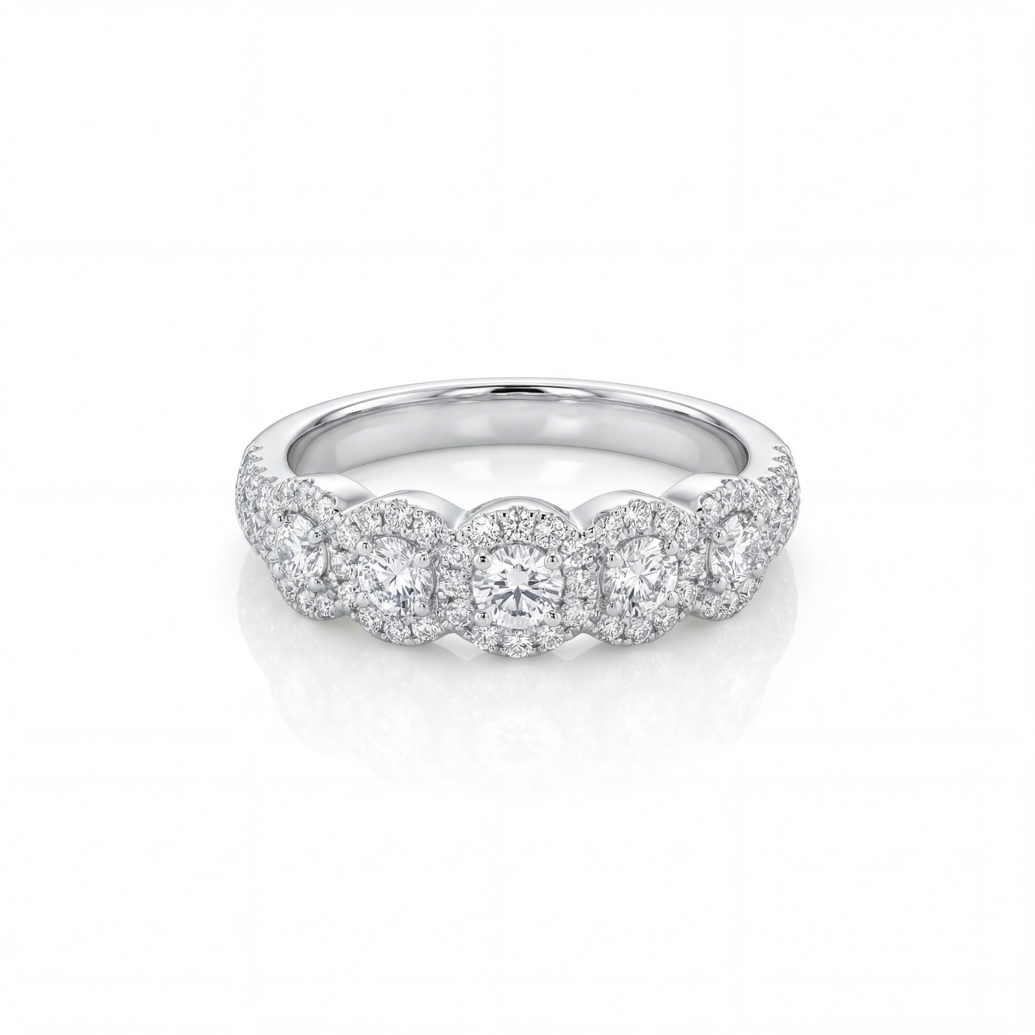 Five Halo Diamond Band Ring