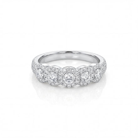 Five Halo Diamond Band Ring