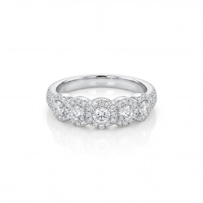 Five Halo Diamond Band Ring