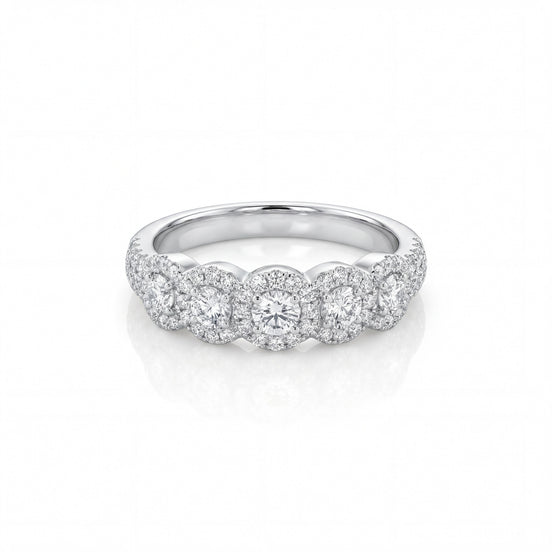 Five Halo Diamond Band Ring