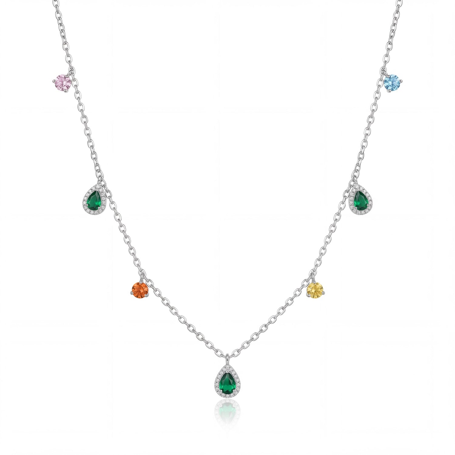 Multicolor Teardrop Station Necklace