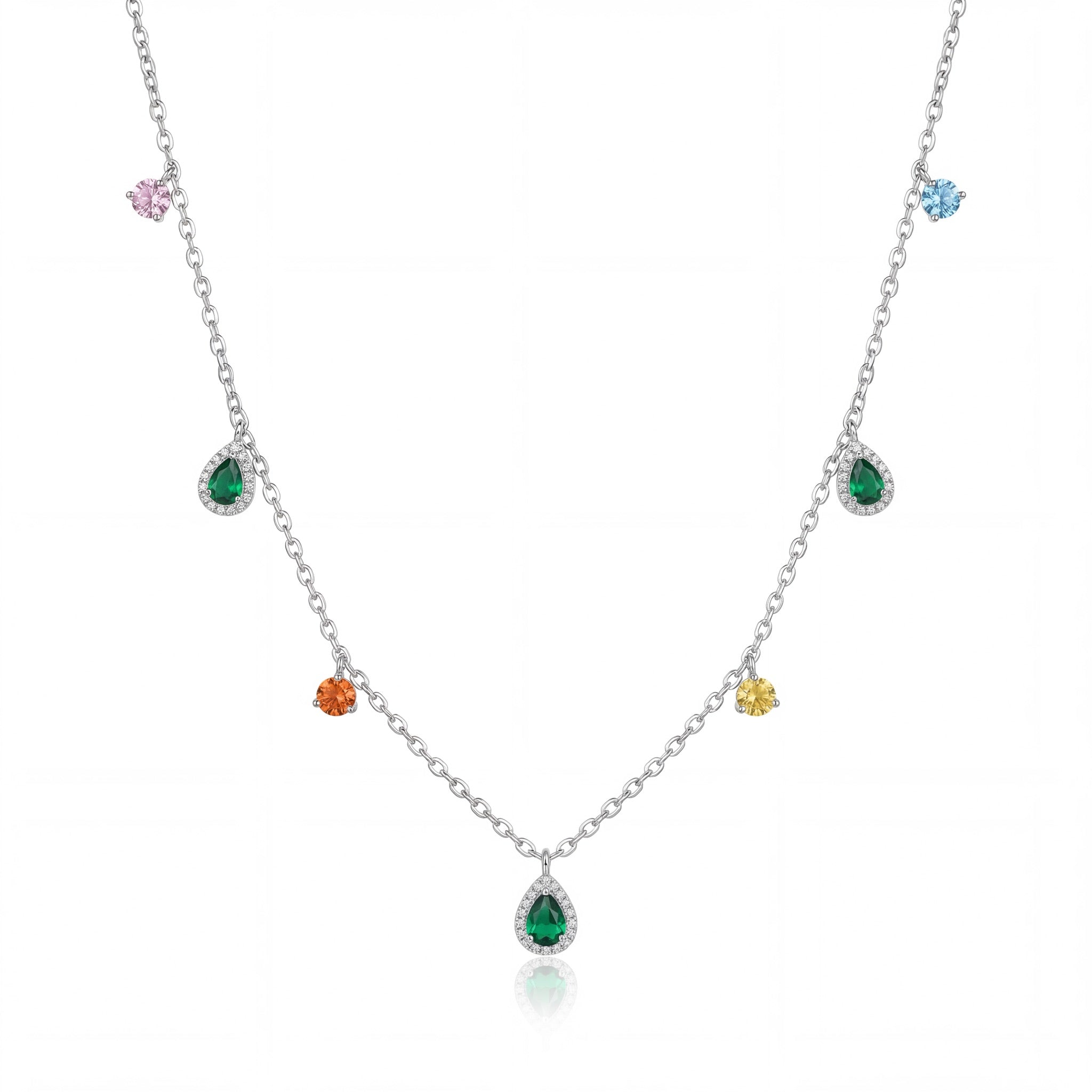 Multicolor Teardrop Station Necklace