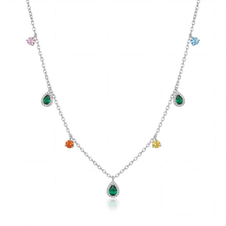 Multicolor Teardrop Station Necklace