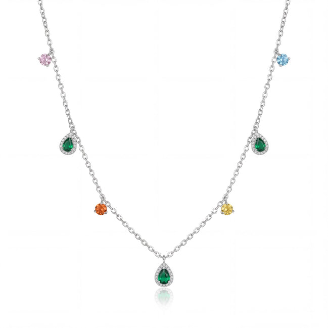 Multicolor Teardrop Station Necklace